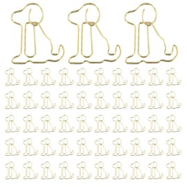 Pack of 50 Cute Dog Paper Clips, Paper Clips in Puppy Shape, 26 mm, Creative Metal Paper Clips, with Transparent Box, Funny Cute Paper Clips, Bookmarks, Office Supplies, (Gold)