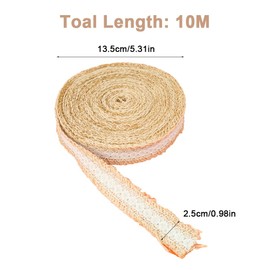1 Roll of Jute Ribbon Hessian, 10 m Natural Jute Ribbon, Jute Lace Decorative Ribbon, Vintage Hessian Ribbon Roll with Lace, Jute Lace Ribbon Decorative Ribbon, for DIY Crafts, Christmas Crafts, Gift