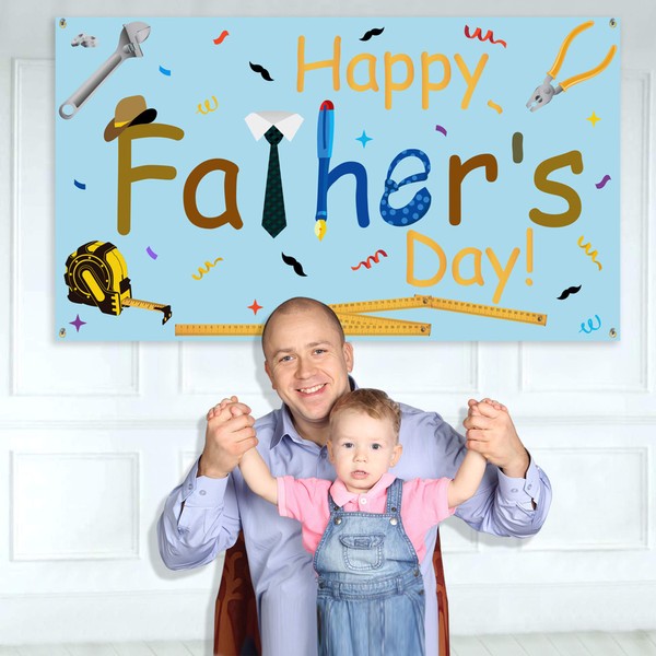 Happy Fathers Day Banner - Large Size 70” x 39”- Fathers Day Backdrop Banner - Fathers Day Party Decorations Supplies - Fathers Day Family Photo Booth Backdrop