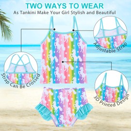 swimsobo Girls Swimsuits 3-Pieces Rash Guard for Size 5 6 Rainbow Unicorn Swimwear Long Sleeve Bathing Suit UPF Tankini Sets