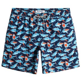 MaaMgic Men's Swimming Shorts Quick Dry Swim Trunks Beach Swimwear Bathing Lounge Shorts with Mesh Lining,Dark Blue Shark,XS