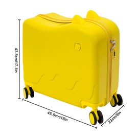 ZAWAYINE 18" Ride-On Travel Suitcase for Kids Children's Trolley Luggage Case Rolling Luggage With 4 Silent Wheels & Lock for 3-6 Years Old,132.28lbs Max.Load-Bearing Capacity (Yellow)