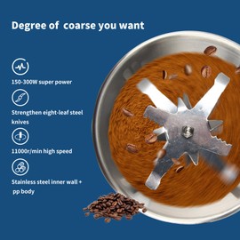 Huitban Electric Coffee Grinders，150-300w Blue Spice Grinder, One-Button Operation to Grinder Coffee Beans, Spices, Dry Herbs, Nuts, etc.1 Plastic Brush and 1 Plastic Spoon Included