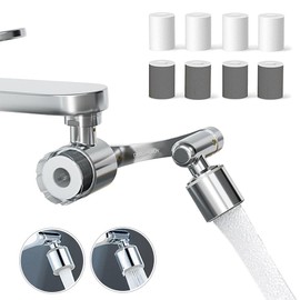 Splash-proof Sink Faucet Extender with 9pcs Filter, Chrome 1080° Rotating Tap Aerator Remove Chlorine Taste Odor,2 Modes Spray Attachment for kitchen Bathroom Toddlers