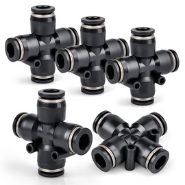 Bwintech 5 Pcs 4 Way 8mm OD Tube Straight Push Fittings Plastic Quick Release Connectors Air Line Fittings PZA8