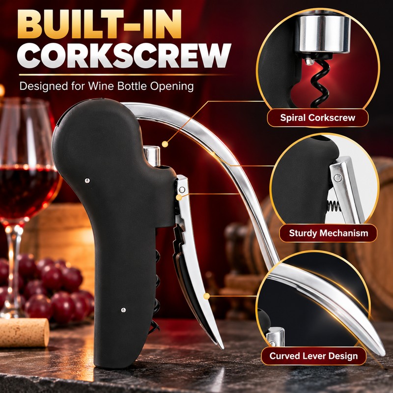 Manual Wine Corkscrew for Wine Bottles – Stainless Steel Opener
