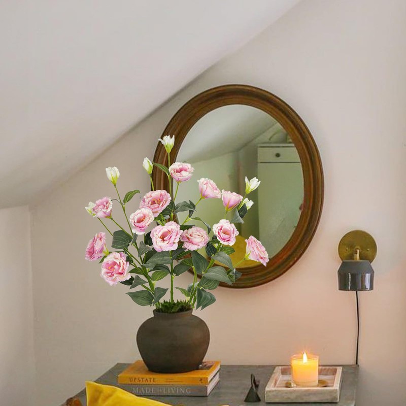 34.5" Pink Artificial Flowers Silk Fake Flower 3Pcs Eustoma Lisianthus