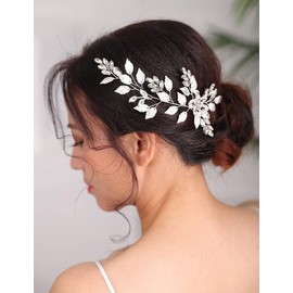 Deniferymakeup Hair Band Silver Vine Leaf Rhinestone Wedding Hair Accessories Bridal Hair Accessories for Brides