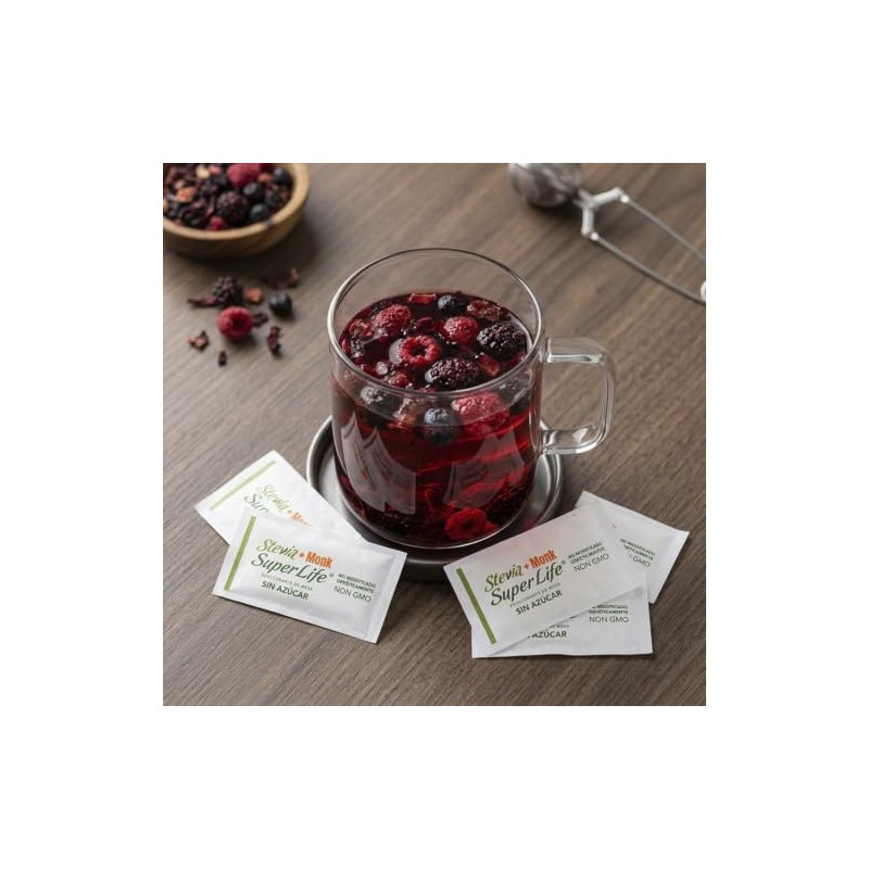 Super Life Stevia con Fruta del Monje Endulzante 110 Sobres