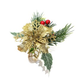 Christmas Poinsettia Napkin Rings Set of 6 Napkin Holders with Gold Poinsettia Flowers,Berries,Christmas Napkin Rings Dinning Table Setting for Wedding Party Holiday Banquet Decor (Gold Poinsettia)