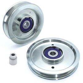 2 Pulley Kit BIGBearing Billet Idler Pulley 126-7685 & 126-9196 Plus Spacer Bushing 1-633456 for Exmark Lazer Z, 6-3/4"x1-3/16 Stationary, 6-1/4" Tensioner, Spacer Bushing E-Series S-Series X-Series