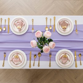 flohar 12Pack 9ft Chiffon Table Runner 14x108 Inch Sheer Romantic Table Runner for Wedding Birthday Party Bridal Shower Outdoor Decoration-Lavender