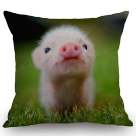 Swono Throw Pillow Case Baby Pig Cotton Linen Square Cushion Cover Standard Pillowcase for Men Women Home Decorative Sofa Armchair Bedroom Livingroom 18 x 18 inch