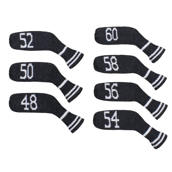 Knitted Wedge Golf Iron Headcovers 7 PCS Club Protector 48,50,52,54,56,58,60 Degree (Grey White)