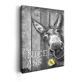 Kasluolo Donkey Bathroom Decor Wall Art Nice Funny Donkey Picture Wall Decor Farmhouse Black and White Painting Wall Décor for Bathroom Toilet Framed Artwork 12x16 inch