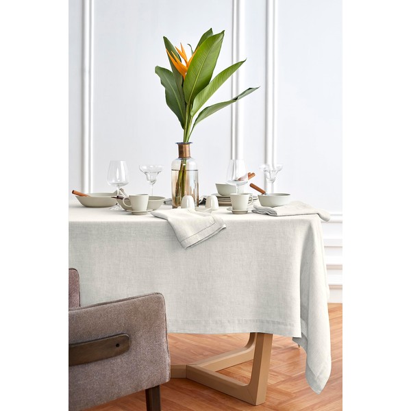 Solino Home Linen Tablecloth Light Flax – Fall, Thanksgiving, Christmas Tablecloth 70 x 144 Inch – Handcrafted from 100% Pure European Flax Linen – Sonoma Prewashed
