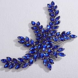 Lenjicons SParkling Rhinestone Hair Comb Flower Crystal Wedding Headpiece Large Rhinestone Bridal Hair Comb Wedding Hairpiece with Crystal for Women (blue)