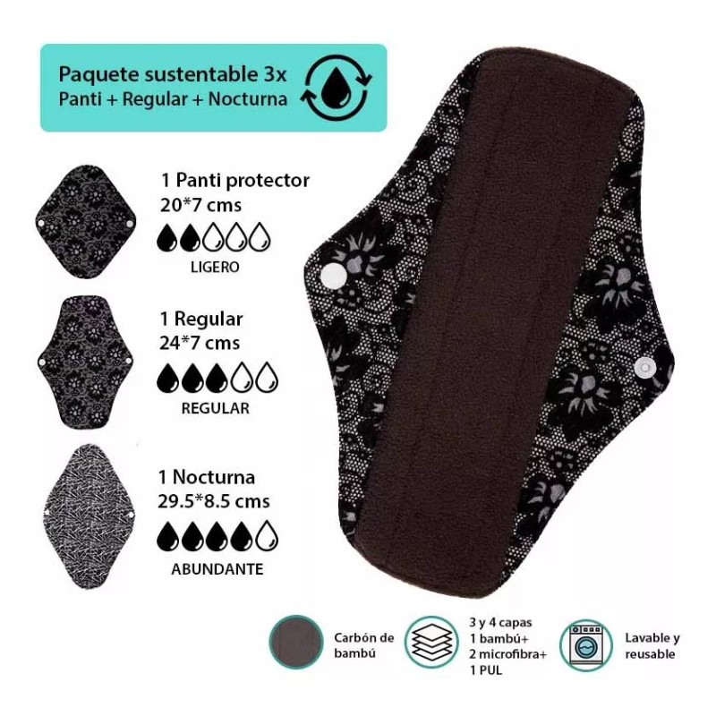 Deluxe Paq 3 Toallas Ecológica Panti, Regular, Nocturna Bambú Reusa