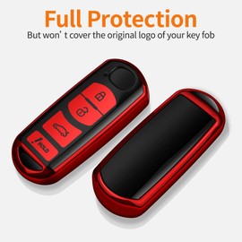 Sindeda for Mazda Key Fob Cover with Keychain Soft Full Protection Key Shell Key Case Compatible with Mazda 3 6 8 Miata MX-5 CX-3 CX-5 CX-7 CX-9 (Red)