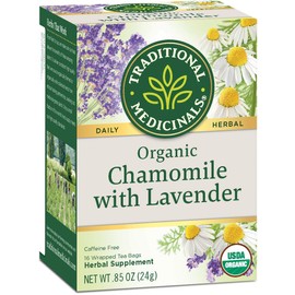 Traditional Medicinals Organic Chamomile & Lavender Herbal Tea, Settles Nervous System (Pack of 1) Total 16 Tea Bags