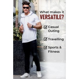 Klizzer Luxury Hoodie for Men - 100% Cotton Short Sleeve Hooded T-Shirts - Lightweight Cool Muscle Tees Pullover, White - Large