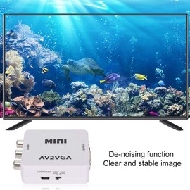 Qiilu 480P Composite AV to VGA Adapter TV Set Top Box Audio Video Converter AV2VGA Phono to SVGA Converter RGB DIN VGA Composite Video Adapter Coaxial AV and Audio Box RCA VGA