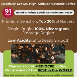 Specialty Volcanic Nicaraguan - Artisan Select Vienna Medium/Dark Roast Coffee - Warm & Balanced, Low Acid, 91 Point, Small Batch Roasted, Farm Direct, 100% Single-Origin, Santa Lucia, Ground, 16oz