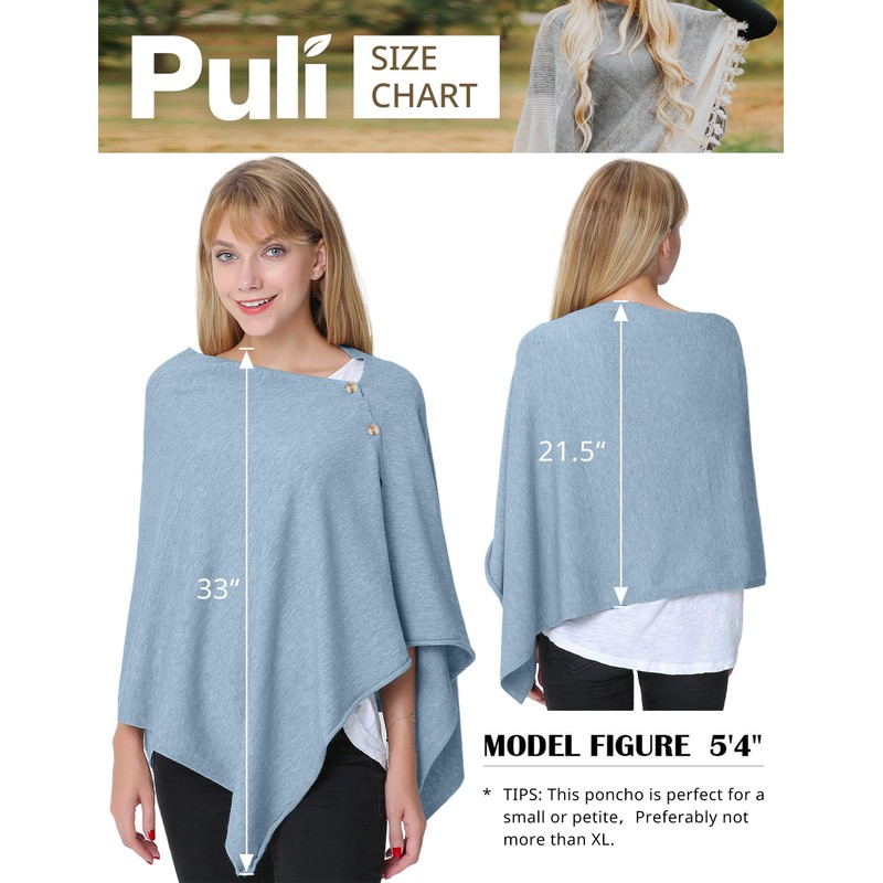 PULI Women's Versatile Knitted Shawls Scarf Poncho Sweater with Buttons