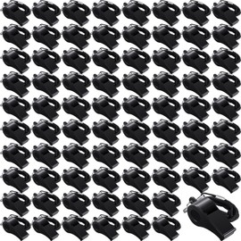 Frienda Black Lanyard Plastic Whistles Referees Fans Cheer Student Whistles Emergencies Survival Whistles Bulk (100 Pcs)