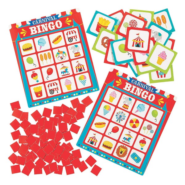 Fun Express Carnival Bingo Game Set - for 16 People - Include Game Boards, Call Out Sheets, Chips and Instructions - Party Games