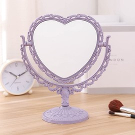 YOVECATHOU - Espejo de cambiador de mesa con forma de corazón, rotación de doble cara para baño, recámara (morado)