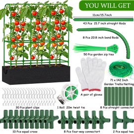 Heavy-Duty Tomato Cages with 46.4-Gallon Grow Bags, Square Vertical Plant Support Trellis for Tomatoes, Cucumbers, Herbs & Flowers- Vertical Climbing Garden Plant Kit