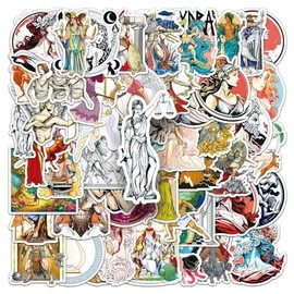 50PCS Greek Characters Stickers,Ancient Greece Stickers,Teens Boys and Girls Sticker Pack Vinyl Skateboard Guitar Door Laptop Luggage Car Bike Water Bottle Birthday Party Supplies Stickers
