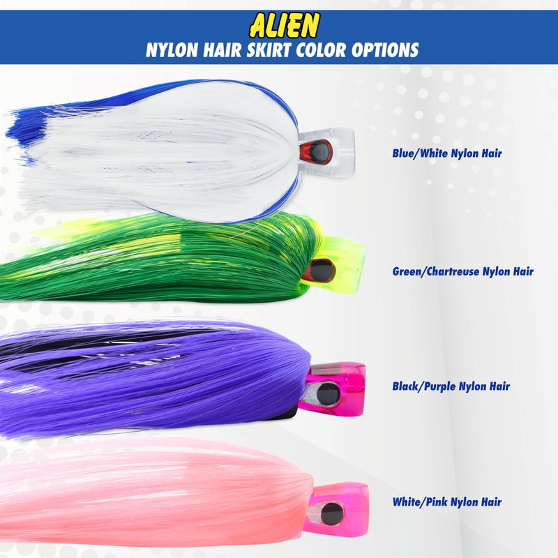 C&H Lures Alien Lure, Blue/Blue/Silver Mylar Skirt, Concave Head, Hologram