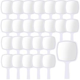 Threehoney 25 Pcs Hand Mirrors Handheld Mirrors with Handle Bulk Travel Cosmetic Makeup Tools Portable Vanity Glass for Bathroom Home Barber Salon Travel Camping Gifts for Girls Women (White)