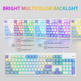 Creamy Keyboards,K2 MageGee Classic Keyboard Wired RGB Backlit 104 Waterproof Ergonomic Keyboard,PC Keyboards for PC/loptop/MAC - Lris Violet