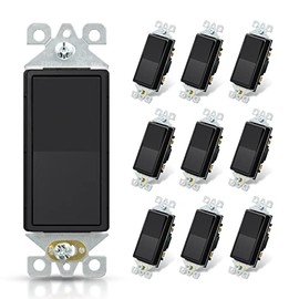 ELEGRP Matte Black Single Pole Decorator Light Switch, 15Amp, 120/277V, Decorative Paddle Rocker Switch Replacement, On/Off Wall Switch, Self-Grounding, Residential/Commercial Grade, UL/CUL (10 Pack)