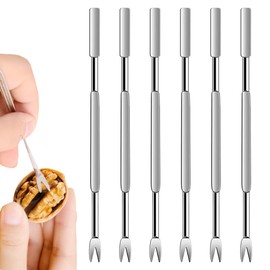 6 Pcs Stainless Steel Seafood Fork Picks – Dual-Ended Crab Lobster Tools with Spoon & Fork Tips – Durable Shellfish Extractor Forks for Prawns, Oysters, Nuts, Fruit – Dishwasher Saf