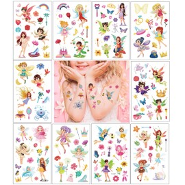 Children's Tattoo 10 Sheets, Fairy Children's Temporary Tattoo Set, Waterproof Children's Tattoos Stickers for Children Girls Birthday Party Bag Fairy Princess Party Decor Gift