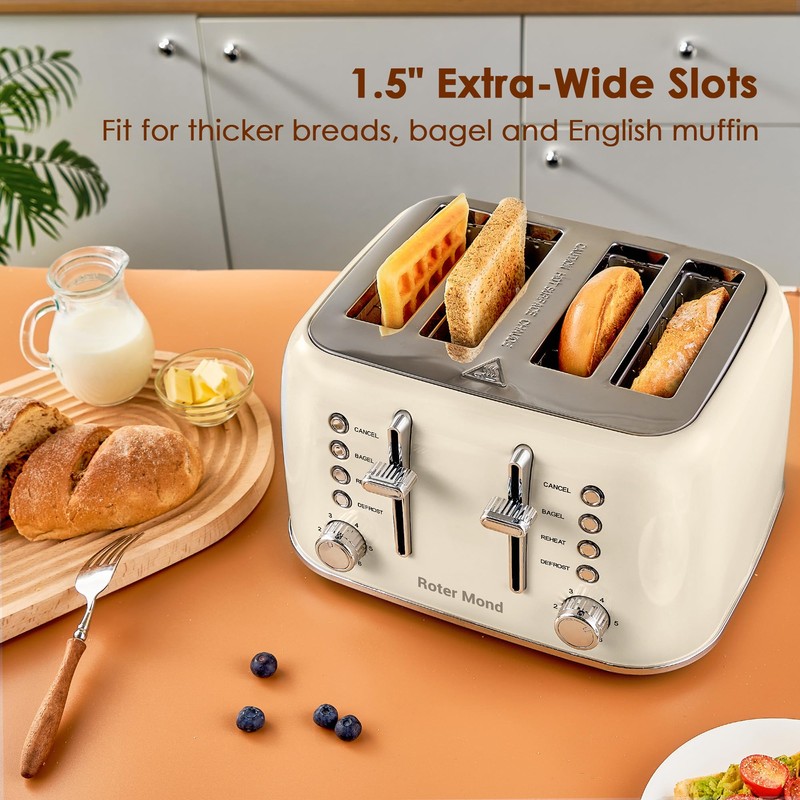 Roter Mond Toaster 4 Slice Retro Stainless Steel with Extra