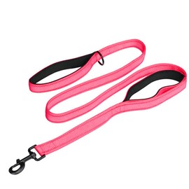 MEKEET Large Dog Lead Leash, 1.5m Double Handles Dog Lead Heavy Duty Strong Nylon Reflective Dog Leash with 2 Padded Handles Extra Traffic Lead for Safety Training Walking Medium Large Pets (Pink)