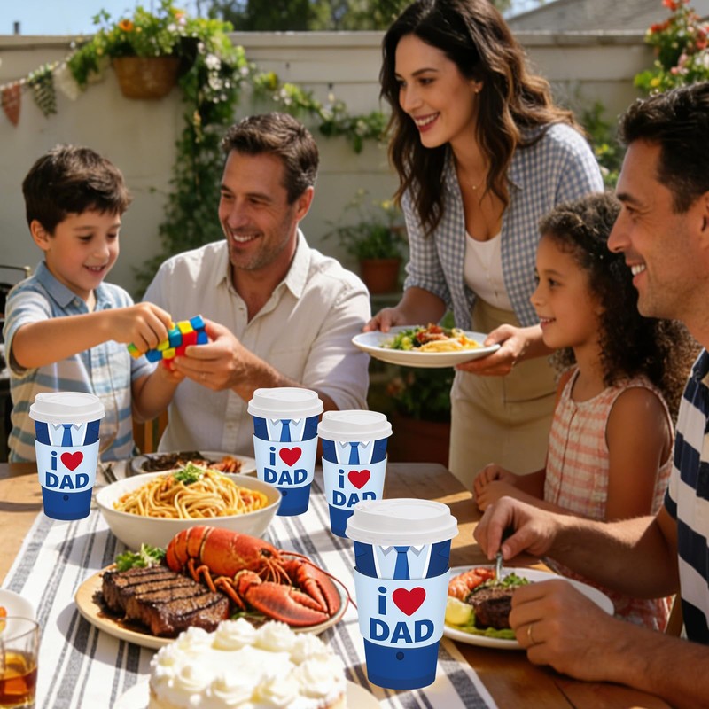 48 Set Father's Day Disposable Coffee Cups with Lids Sleeves