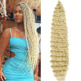 Datanala Ocean Wave Crochet Hair 24inch Deep Wave Curly Crochet Hair 1pack Deep Curly Braiding Hair Extensions Long Braids Deep wave Synthetic hair for Black Women (613#, 24Inch,Pack of 1)