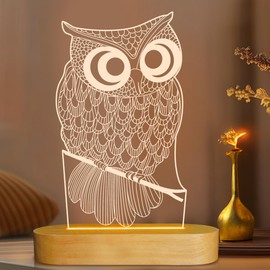 OkiyiD Owl Night Light LED Illusion Lamp for Home Bedroom Decoration, Owl Soft Warm White Table Lamp for Birthday Christmas Gifts