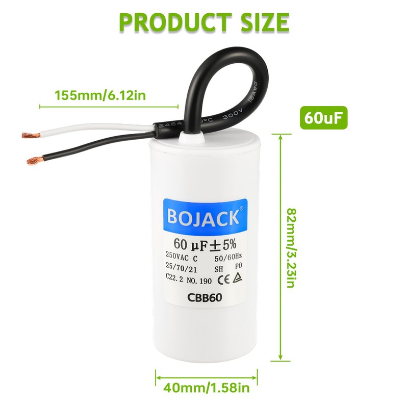 BOJACK Run Capacitor 60 uF MFD 250V AC120 MFD CBB60