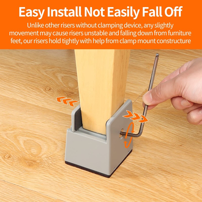 4Pack Bed Risers with Adjustable Screw Clamp, Fit Thickness of