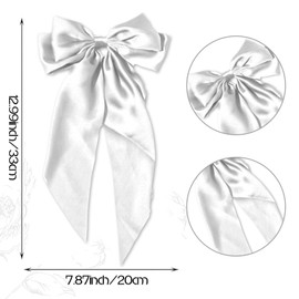 2PCS Big Bow Barrettes,Blue Hair Bow,French Bowknot With Long Silky Satin Tulle Tail Large Bowknots,Layered Color Bows Hairpin Simple Hair Fastener Accessories for Women and Girl(Blue+White)