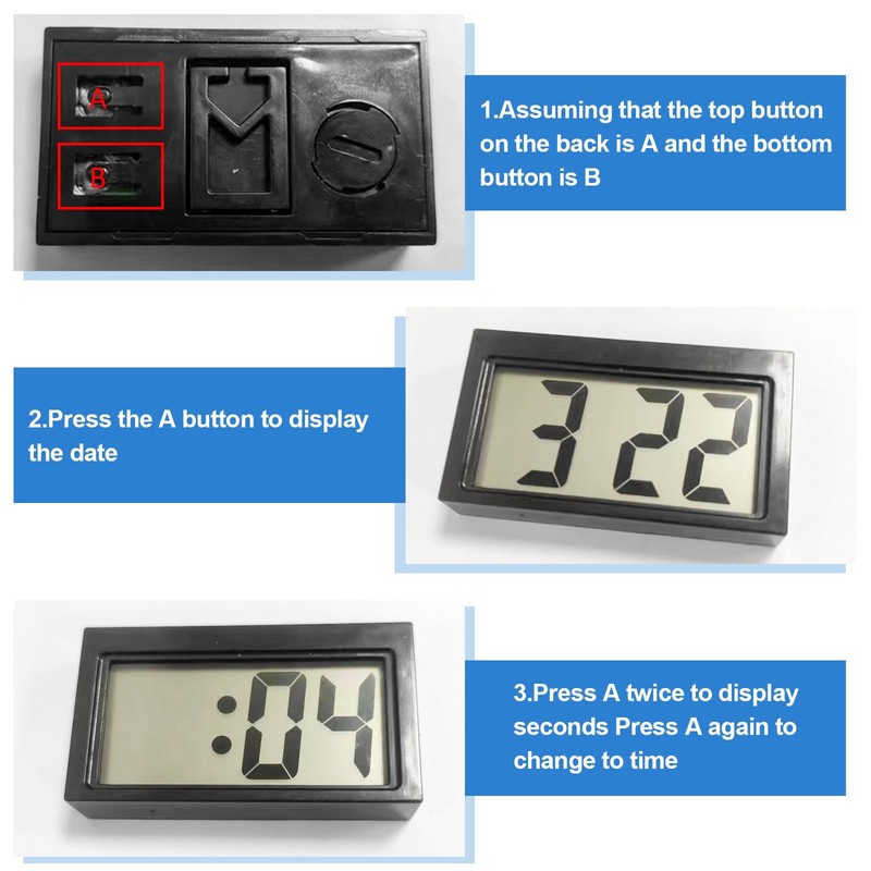 Shudyear 3PCS Small Digital Clock Mini Car Clock Mount Watch
