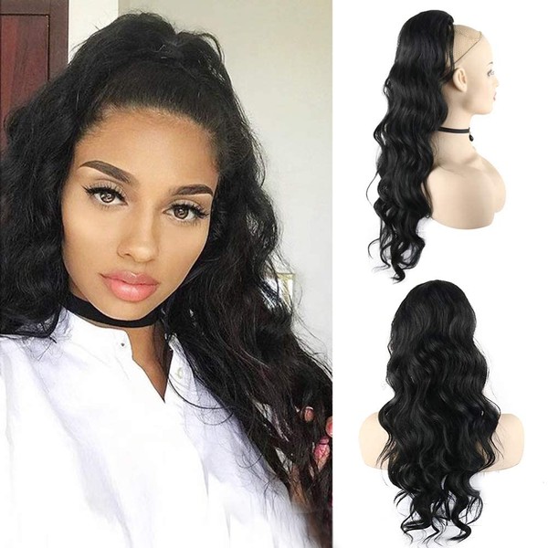 Aisaide 24inch Long Body Wave Drawstring Ponytail Hair Extension Synthetic