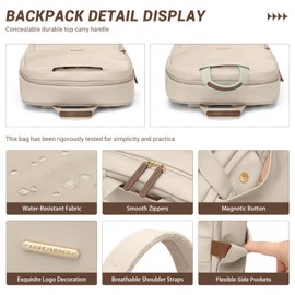 Women Laptop Backpack Fits 15.6 Inch Notebook Casual Daypack Everyday Bag for Work Travel College Backpack Book Bags (Apricot)